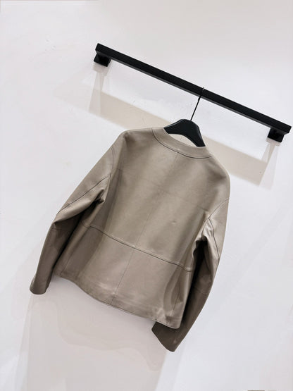 HM Leather Button V-Neck Blazer Beige Lambskin 303971