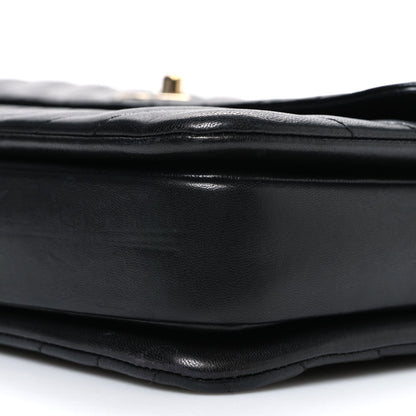 Lambskin Chevron Quilted Medium Trendy CC Dual Handle Flap Bag Black