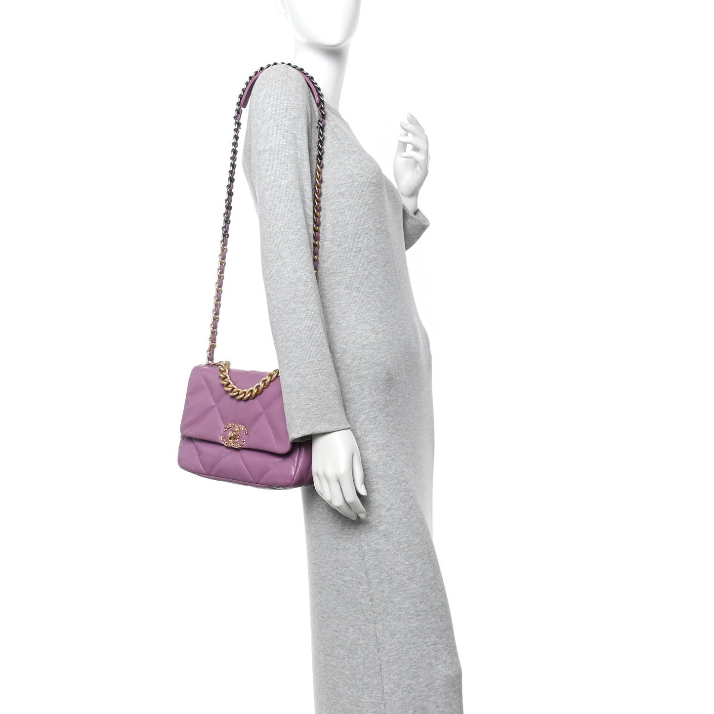 Goatskin Quilted Medium Chanel 19 Flap Purple