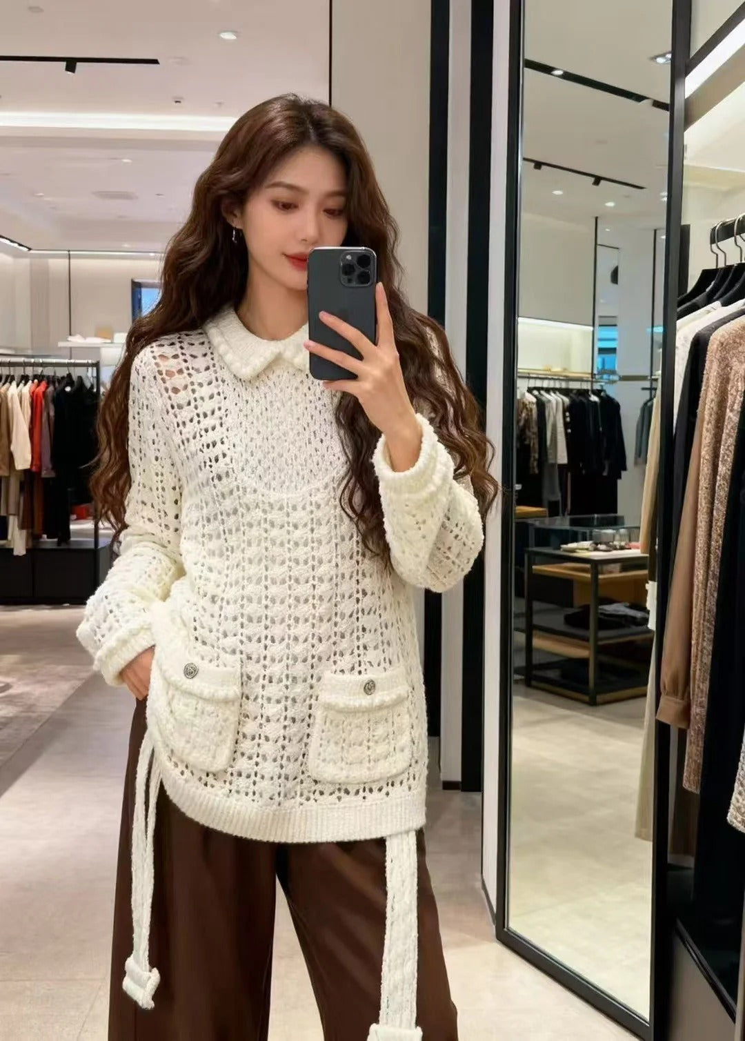 CHANEL 25S OPEN-KNIT WAIST-TIE SWEATER 528