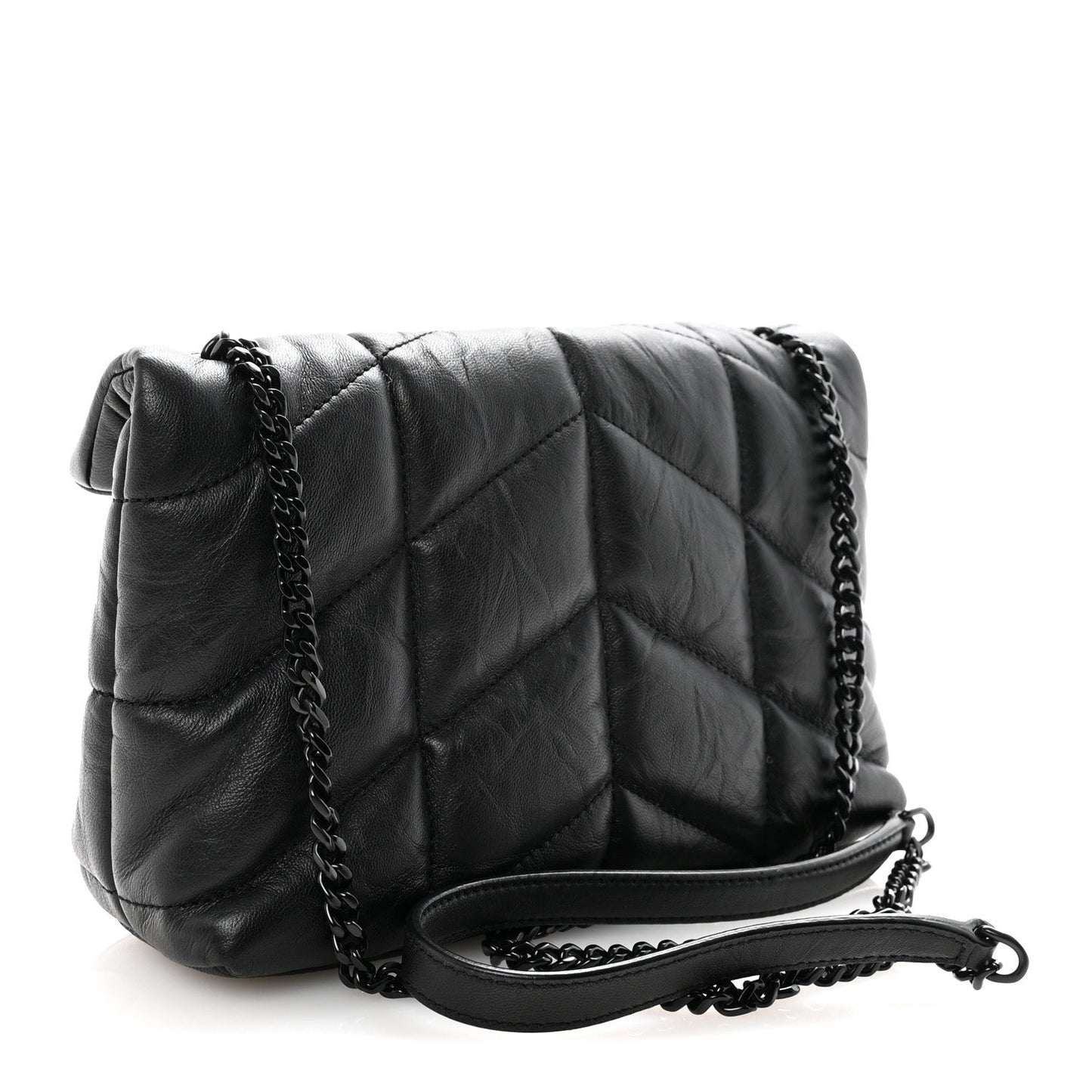 Calfskin Quilted Toy Loulou Puffer Monogram Monochrome Chain Satchel Black