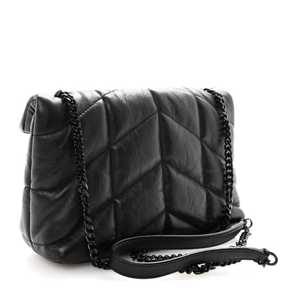 Calfskin Quilted Toy Loulou Puffer Monogram Monochrome Chain Satchel Black