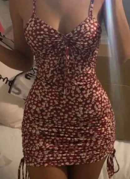 Retro floral suspenders waist slimming hip skirt homecoming dress R3158