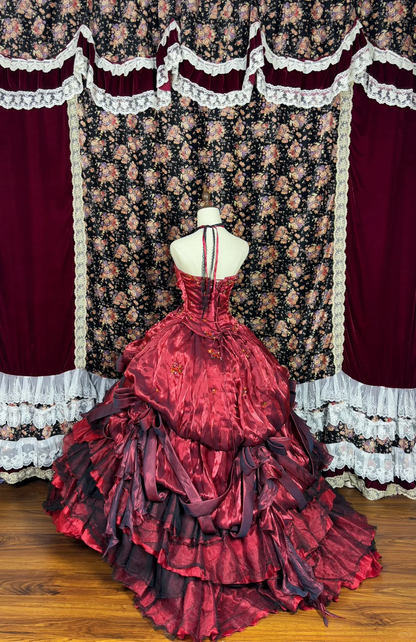 Gorgeous Burgundy Satin Sweet 16 Quinceanera Strapless A-Line Floor-length Prom Dress Birthday Dress Evening Dress Ball Gown TP4386