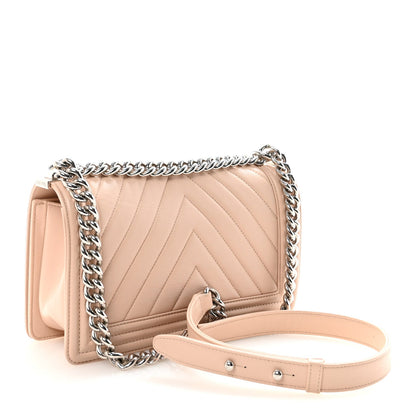 Calfskin Chevron Quilted Medium Boy Flap Light Pink