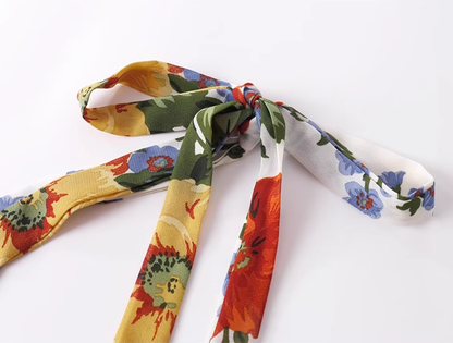 2025 Summer New French Waist Sexy Printed Short Holiday Suspender Dress R0972
