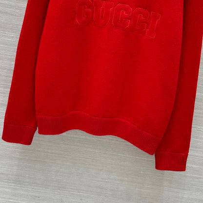 Gucci 25 Embroidered Pullover Sweater Red Wool