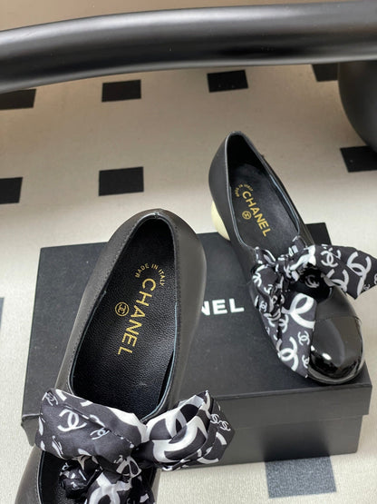 CC 26 Double C Pearl Heel Pump With Silk Ribbon Black Sheepskin 593158