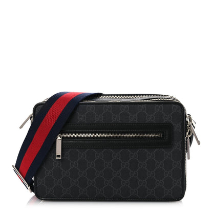 GG Supreme Monogram Calfskin Web Medium Crossbody Bag Black Grey