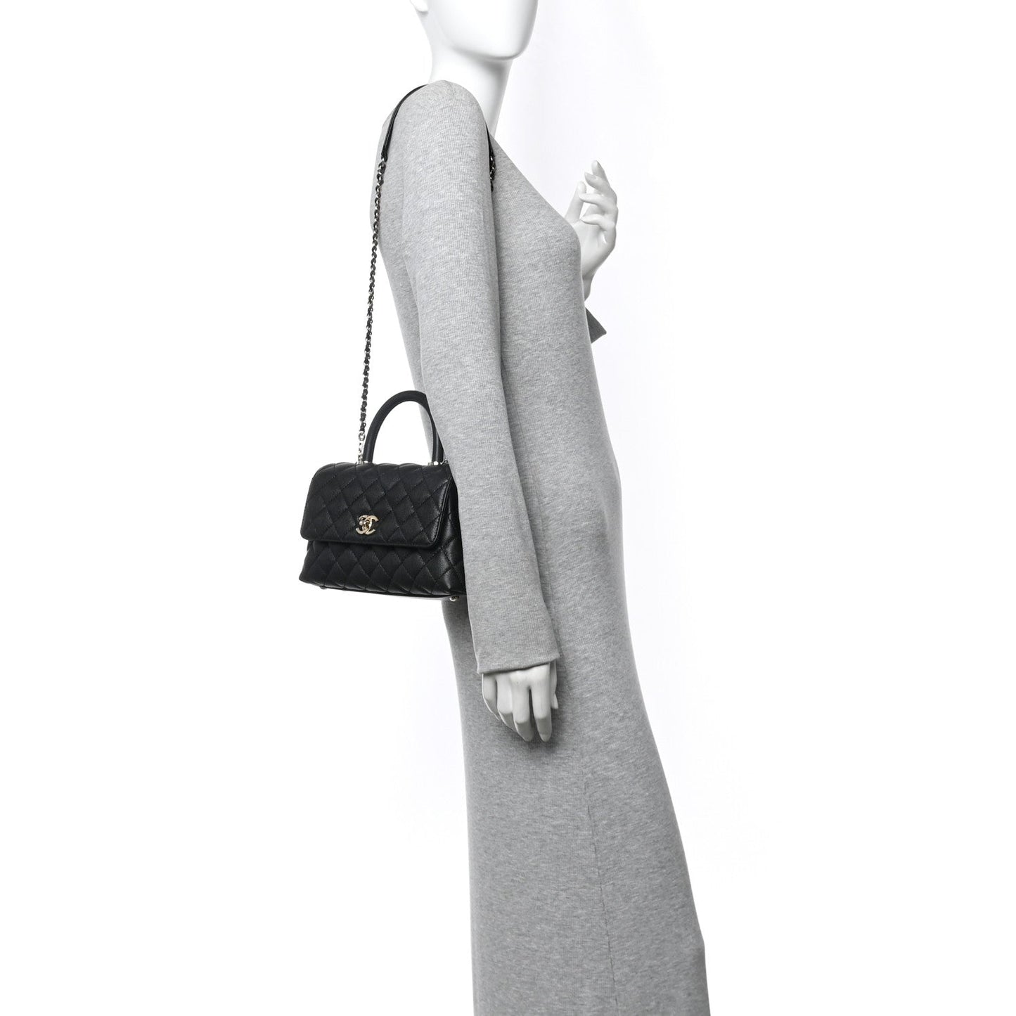 Caviar Quilted Mini Coco Handle Flap Black
