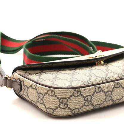 GG Supreme Monogram Textured Dollar Calfskin Web Mini Ophidia Envelope Shoulder Bag Beige Ebony New Acero