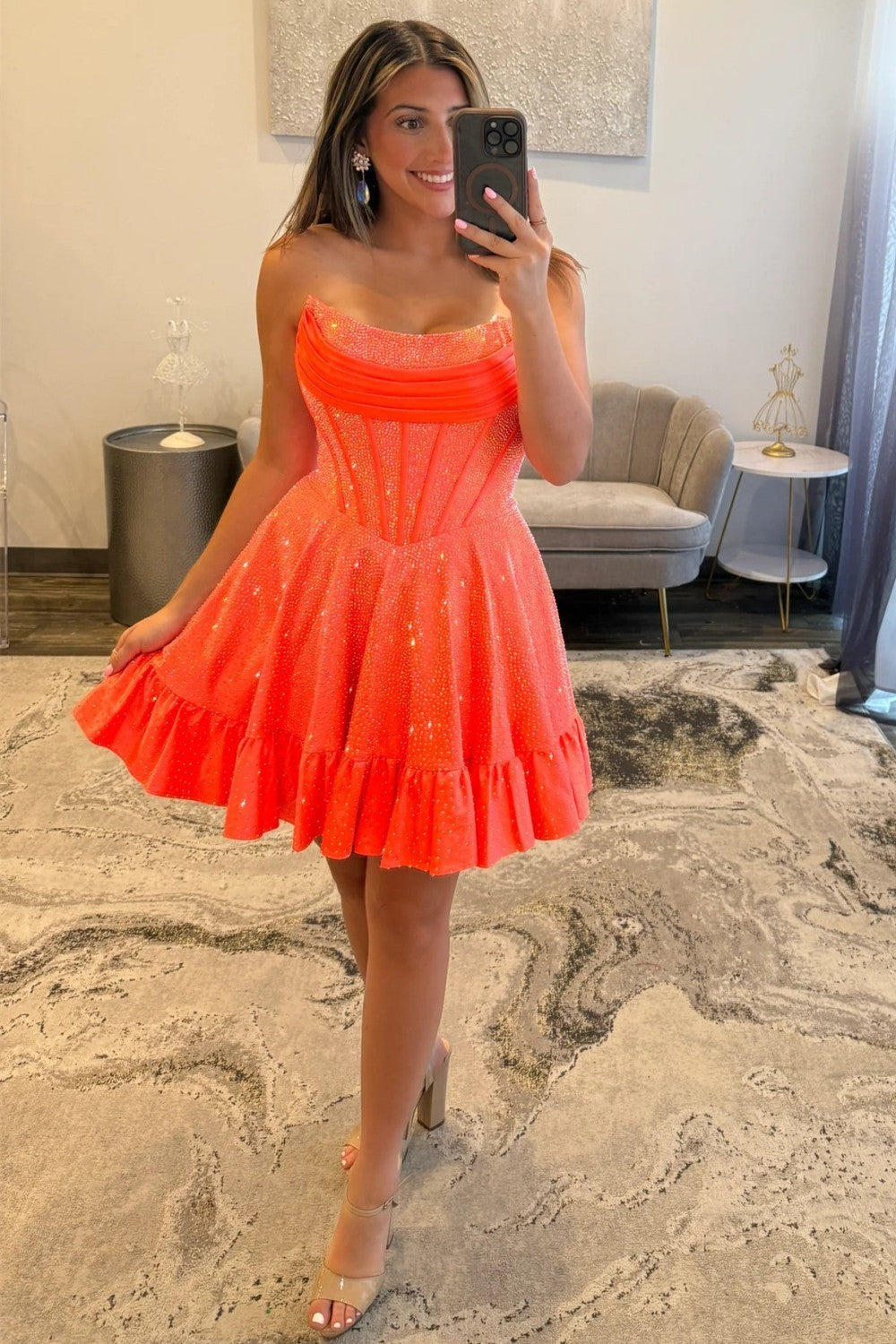 Sparkly Beading A-Line Strapless Lace Up Short Homecoming Dress