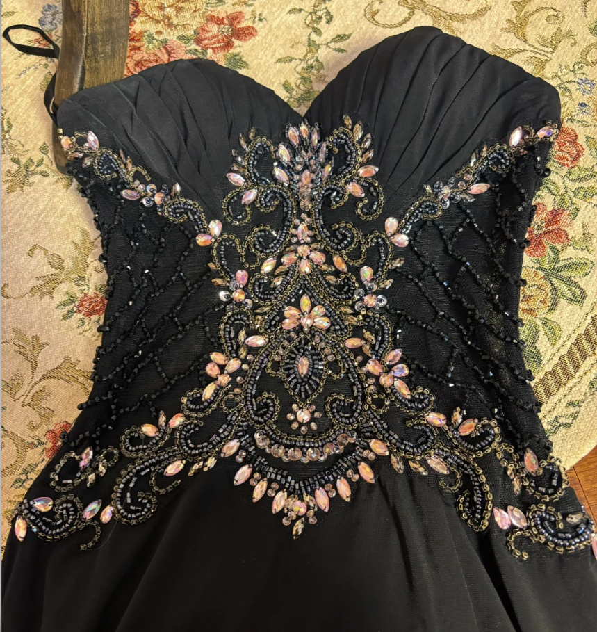 Stylish Black Strapless Beaded Satin Mermaid Slit Evening Dress Long Wedding Guest Dress SP1607