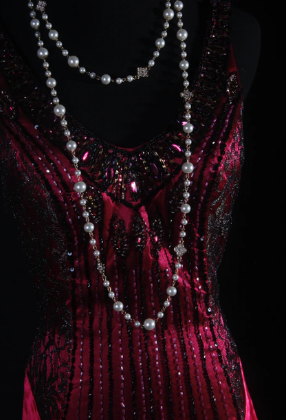 Charming V Neck Hot Pink Satin Beaded Mermaid Long Party Dress Birthday Evening Gown