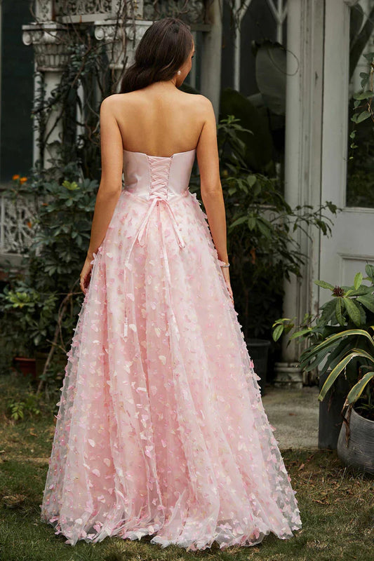 omberprom Pink Elegant Evening Dress Sweetheart Lace Applique A-Line Prom Dresses