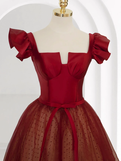 Princess Ball Gown Red Tulle Prom Dress B023