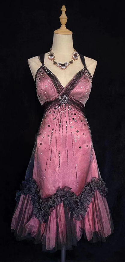 Vintage Spaghetti Strap Short A-Line  Homecoming Dress Backless Beaded Cocktail Dress Y8913