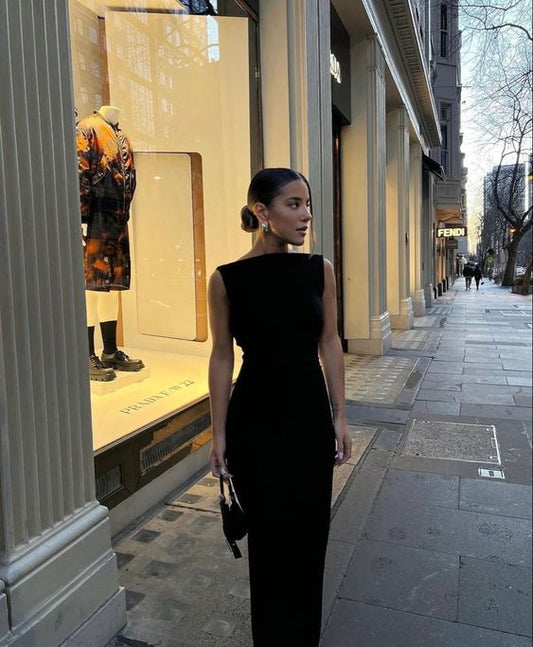 Simple Mermaid Straps Floor Length Sleeveless Black Prom Dress P1160