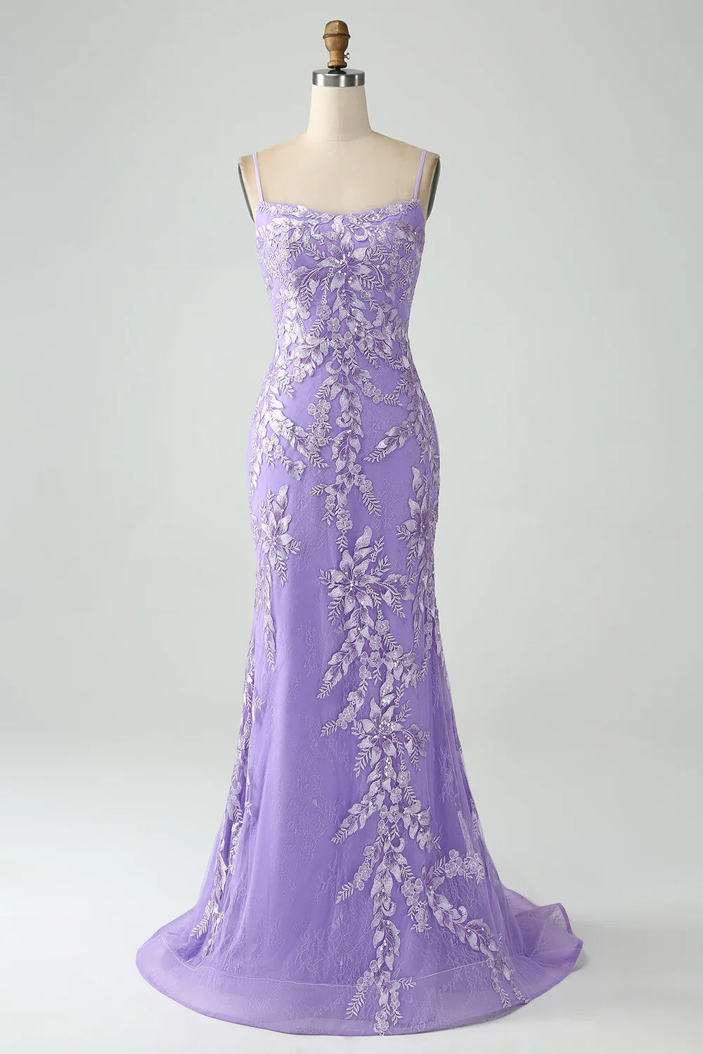 omberprom Lilac Mermaid Long Prom Dress Spaghetti Straps Corset Back with Embroidery