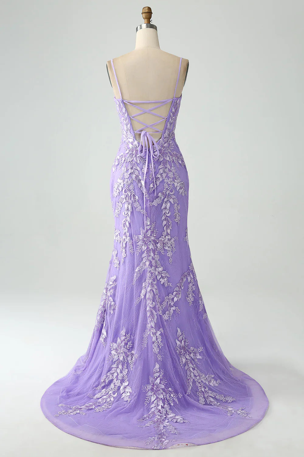 omberprom Lilac Mermaid Long Prom Dress Spaghetti Straps Corset Back with Embroidery
