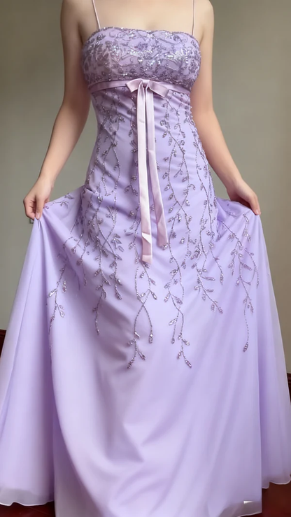 Classy Spaghetti Strap Pink Chiffon Beaded Long Prom Dress Formal Evening Dress SP944