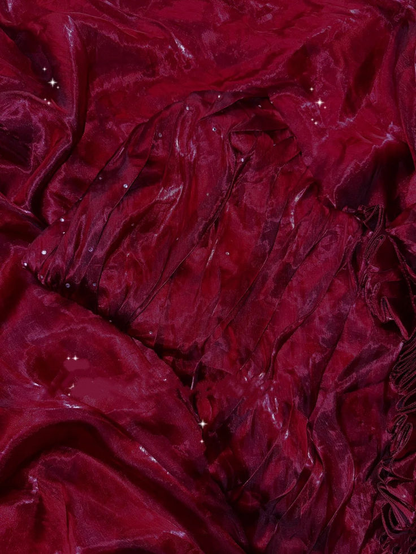 Elegant Burgundy Strapless Satin Pleated Ruffle Mermaid Evening Dress Long Prom Gown