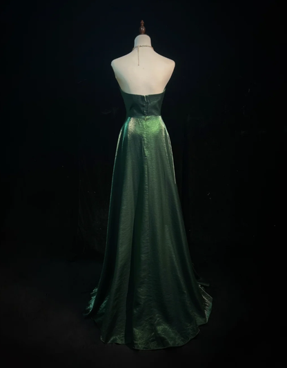 Vintage Sweetheart Neck Dark Green Satin Mermaid Party Dress Long Wedding Guest Dress SP1858