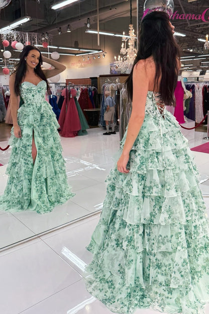 Beautiful A Line Sweetheart Green Corset Prom Dress with Criss Cross Back
