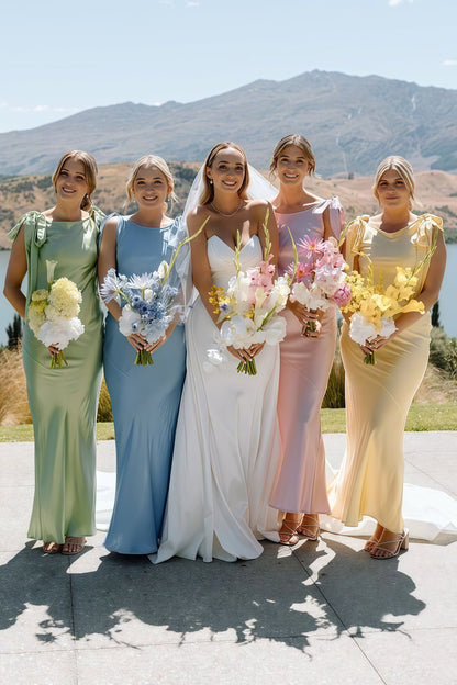 Beautiful Satin Bridesmaid Dress, Open Back Simple Bridesmaid Dress,AST1756