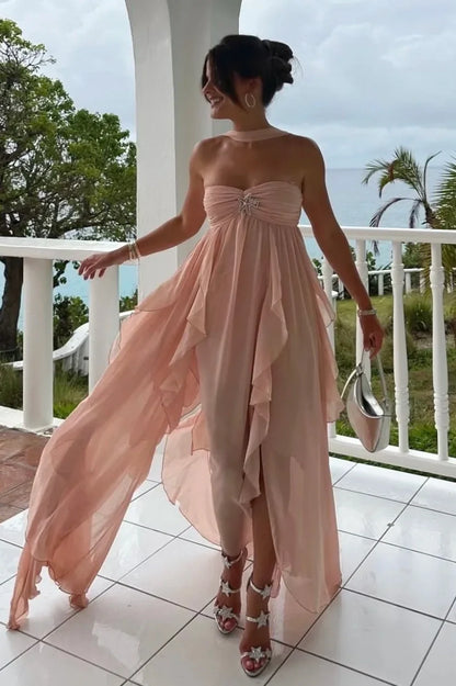 Beautiful A Line Sweetheart White Long Prom Dress with Ruffles Split Front