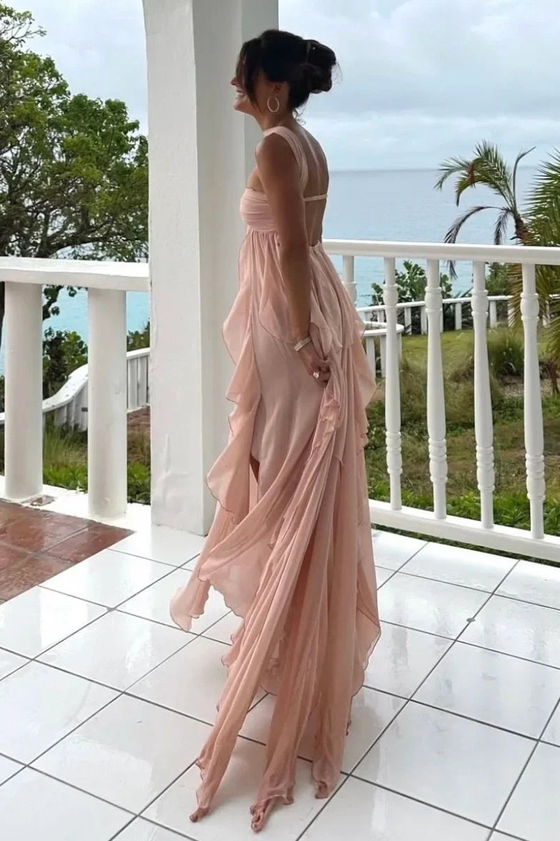 Beautiful A Line Sweetheart White Long Prom Dress with Ruffles Split Front