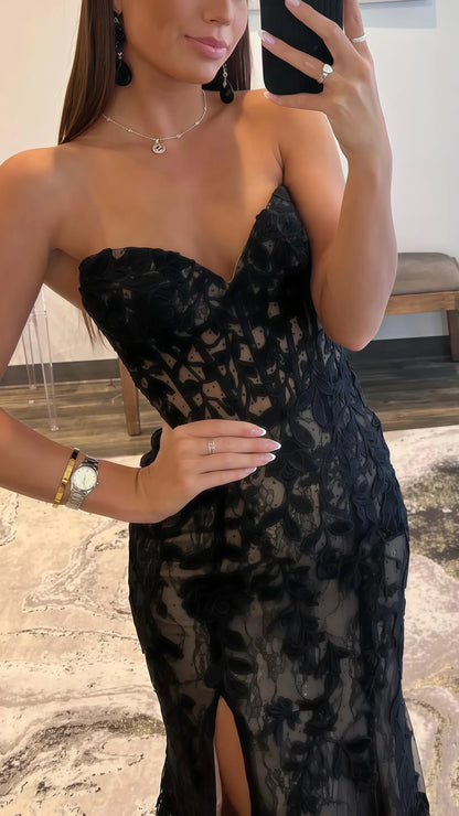 Black Prom Dresses, Sweetheart Lace Mermaid Prom Dress