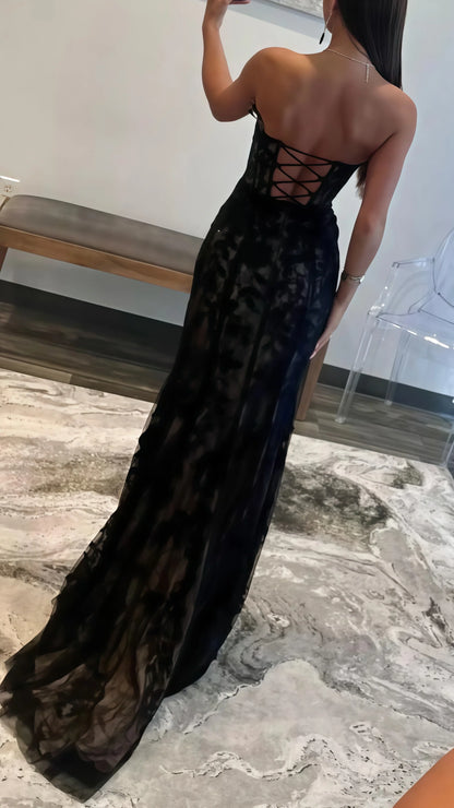 Black Prom Dresses, Sweetheart Lace Mermaid Prom Dress