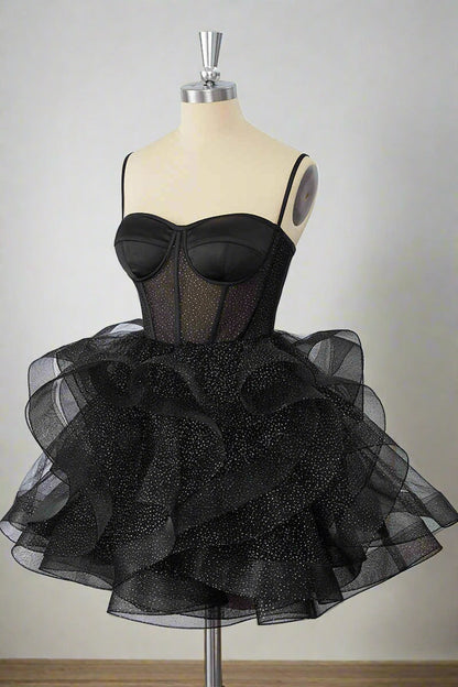 Cute Ball Gown Spaghetti Straps Tulle Short Homecoming Dress Birthday Dresses C1208