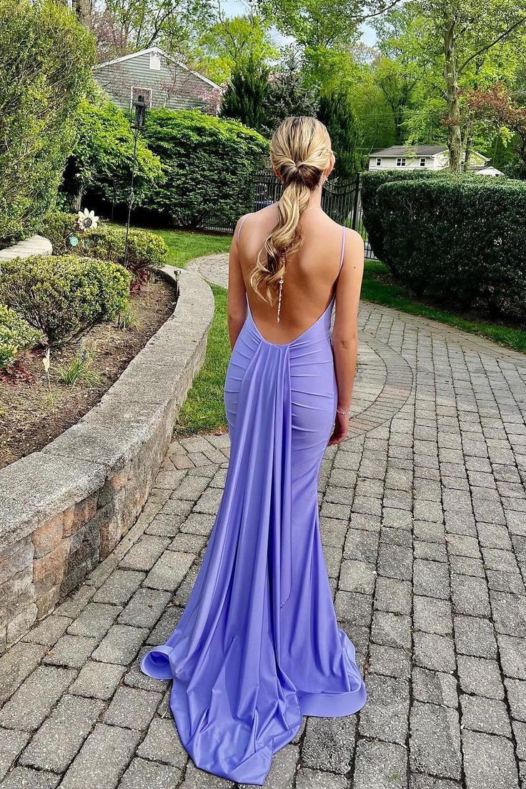 Sexy Mermaid Straps Neckline Backles Blue Long Prom Dress P1626