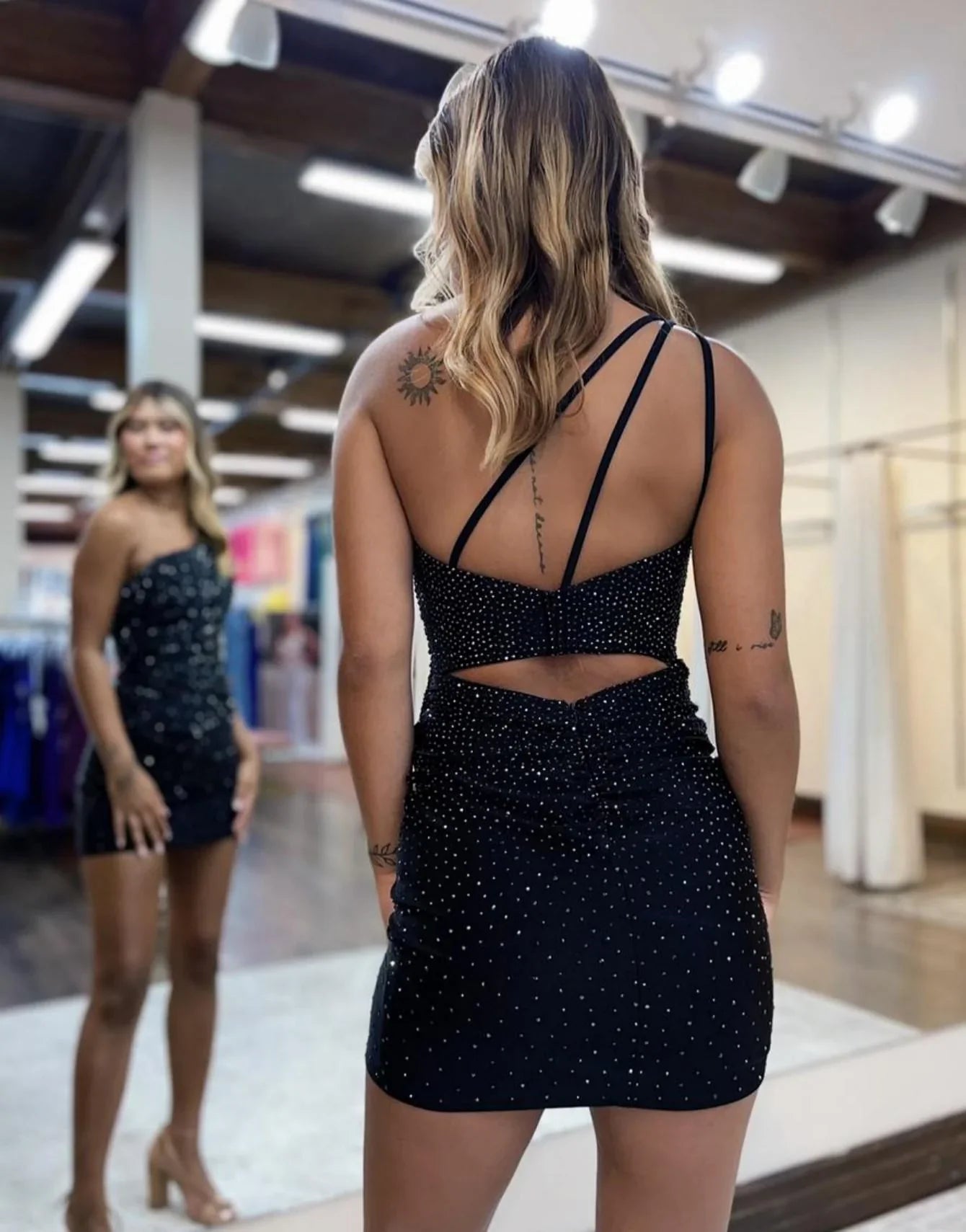 omberprom Homecoming Dress Royal Blue Bodycon One Shoulder Glitter Party