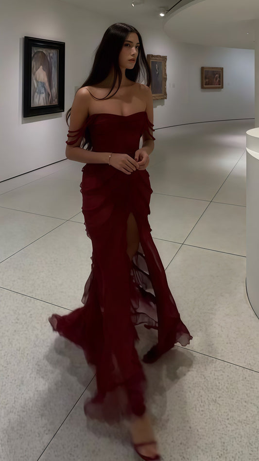 Burgundy Chiffon Evening Prom Dresses, Party Dance Dress,AST1672