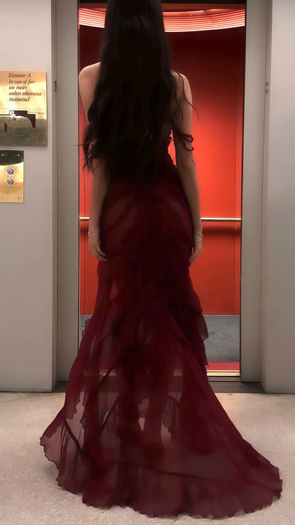 Burgundy Chiffon Evening Prom Dresses, Party Dance Dress,AST1672