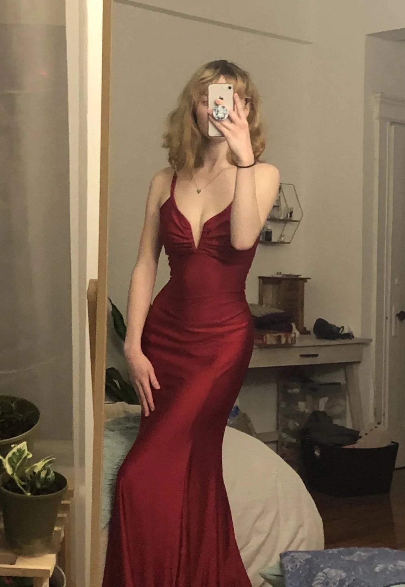 Burgundy Mermaid Satin Bodycon Prom Dress, AST886