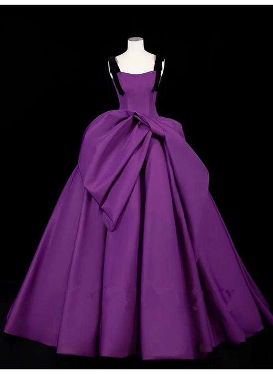 Ball Gown Straps Satin Grape Satin Long Prom Dresses C114