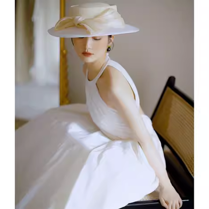 Vintage Ball Gown White Satin Wedding Dresses C131