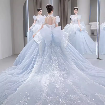 Fairytale Ball Gown Square Neckline Lace Long Wedding Dresses C194