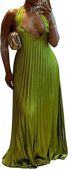 Classy A line Halter Ruffles Floor Length Green Prom Dresses Black Girl Prom Gowns C2542