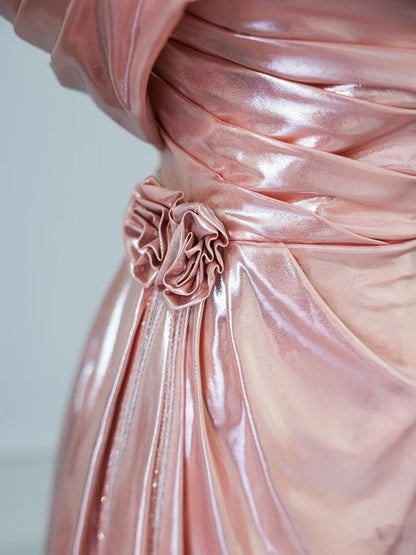 Pretty A Line Off The Shoulder Sequin Pink Long Prom Dresses Evening Gowns