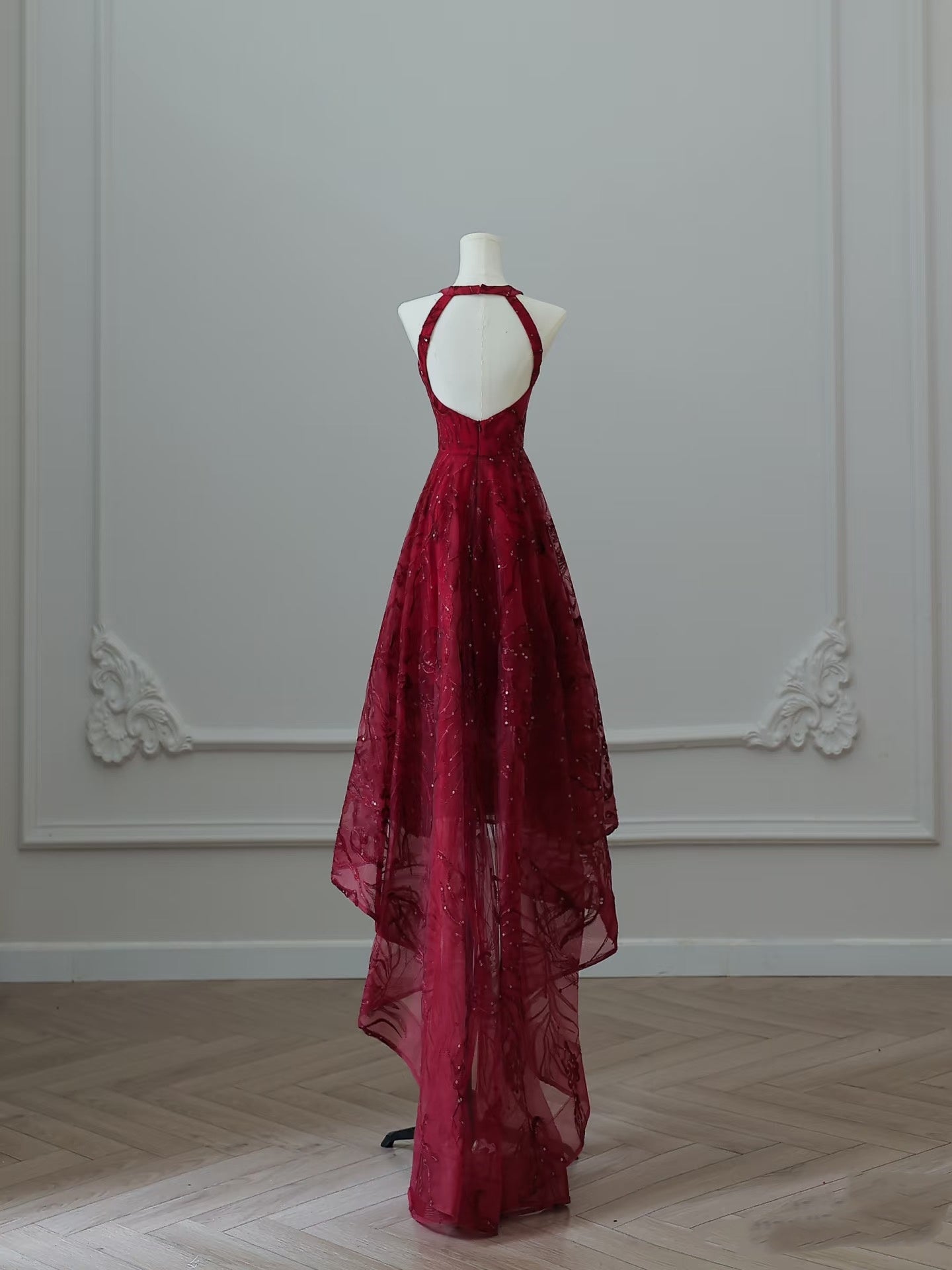 Sexy High Low Burgundy Sequin Long Prom Dresses Evening Gowns