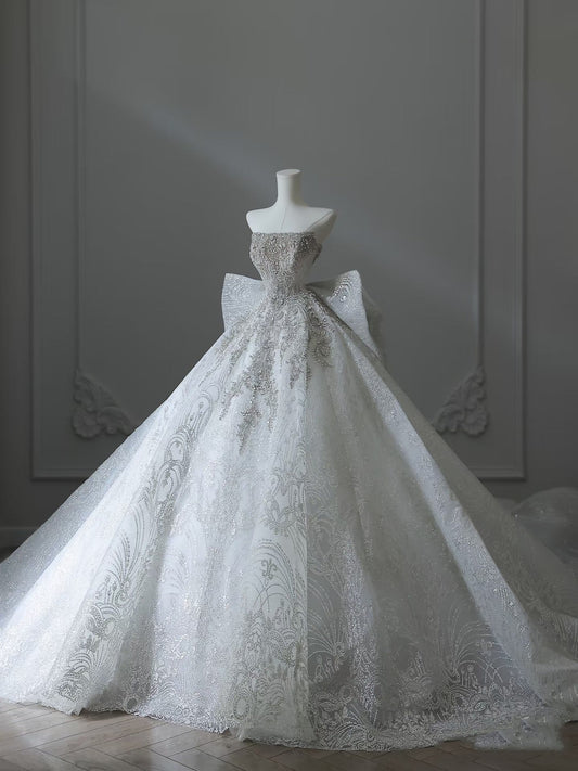 Unique Ball Gown Strapless Sequin Long Wedding Dresses Brides Dress