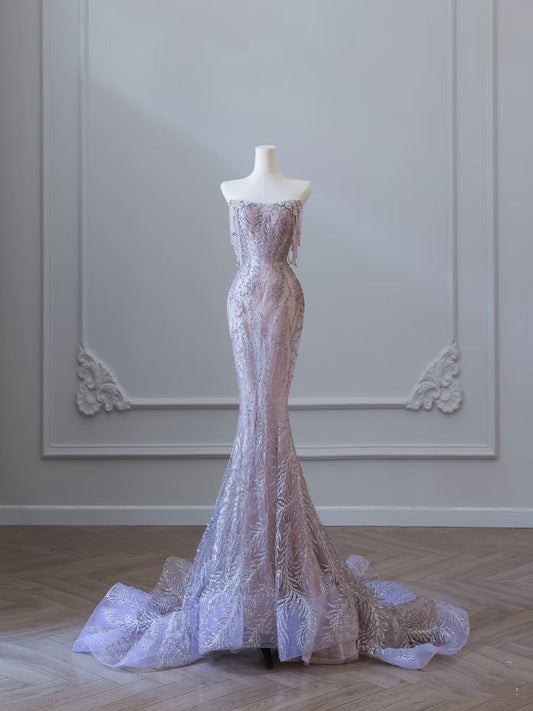 Sexy Mermaid Off The Shoulder Lilac Sequin Long Prom Dresses Evening Gowns