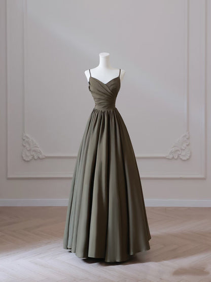 Sexy A Line Spaghetti Straps Satin Long Prom Dresses Evening Gowns