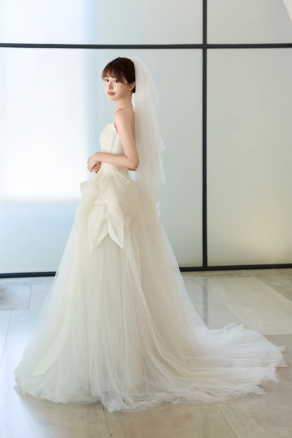 Elegant Ball Gown Strqpless Tulle With Veil Long Wedding Dresses C4016