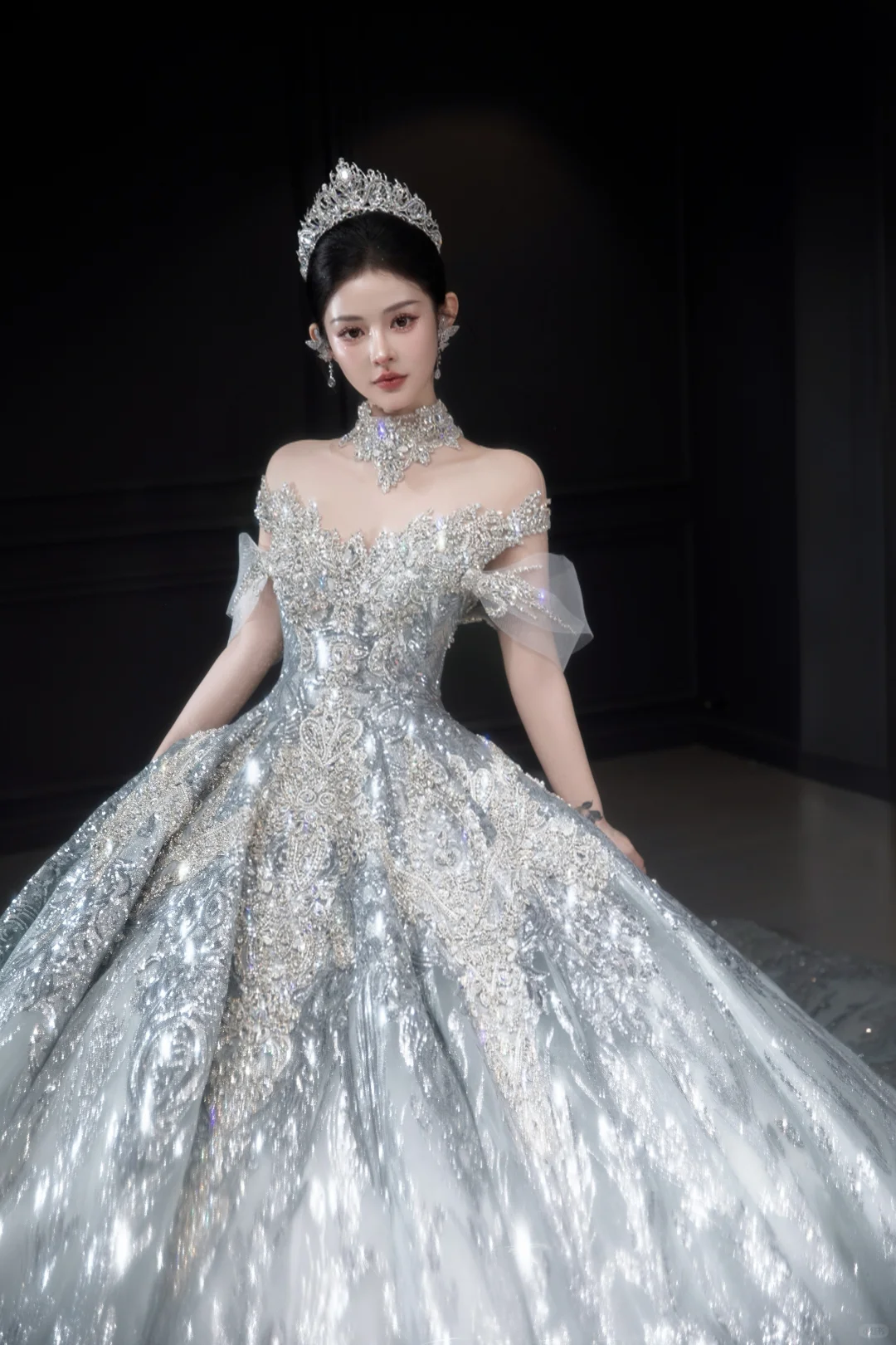 Timeless Ball Gown Off The Shoulder Tulle Sequin Long Wedding Dresses C4038